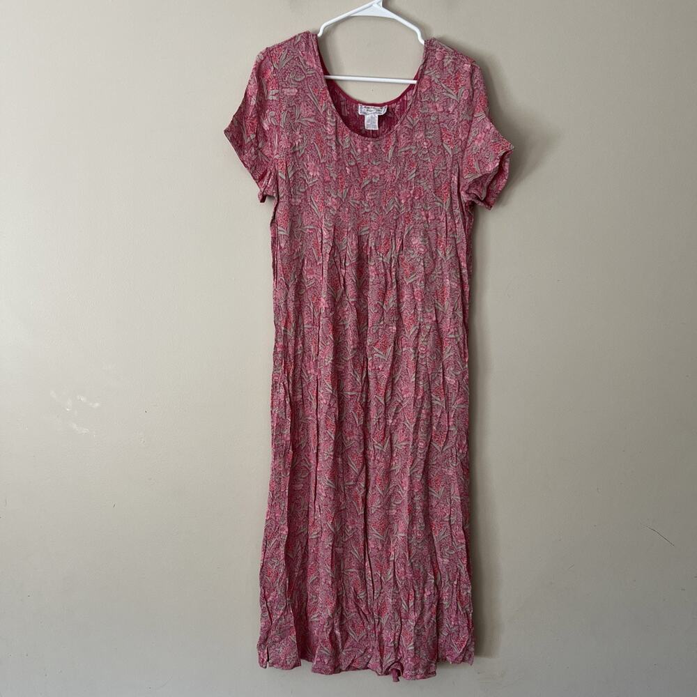 April Cornell Dress Short Sleeve Maxi Dress Pink Flowers Size Medium